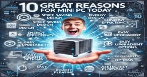 Young adult holding a Mini PC with knowledge of 10 great reasons for mini pcs today.